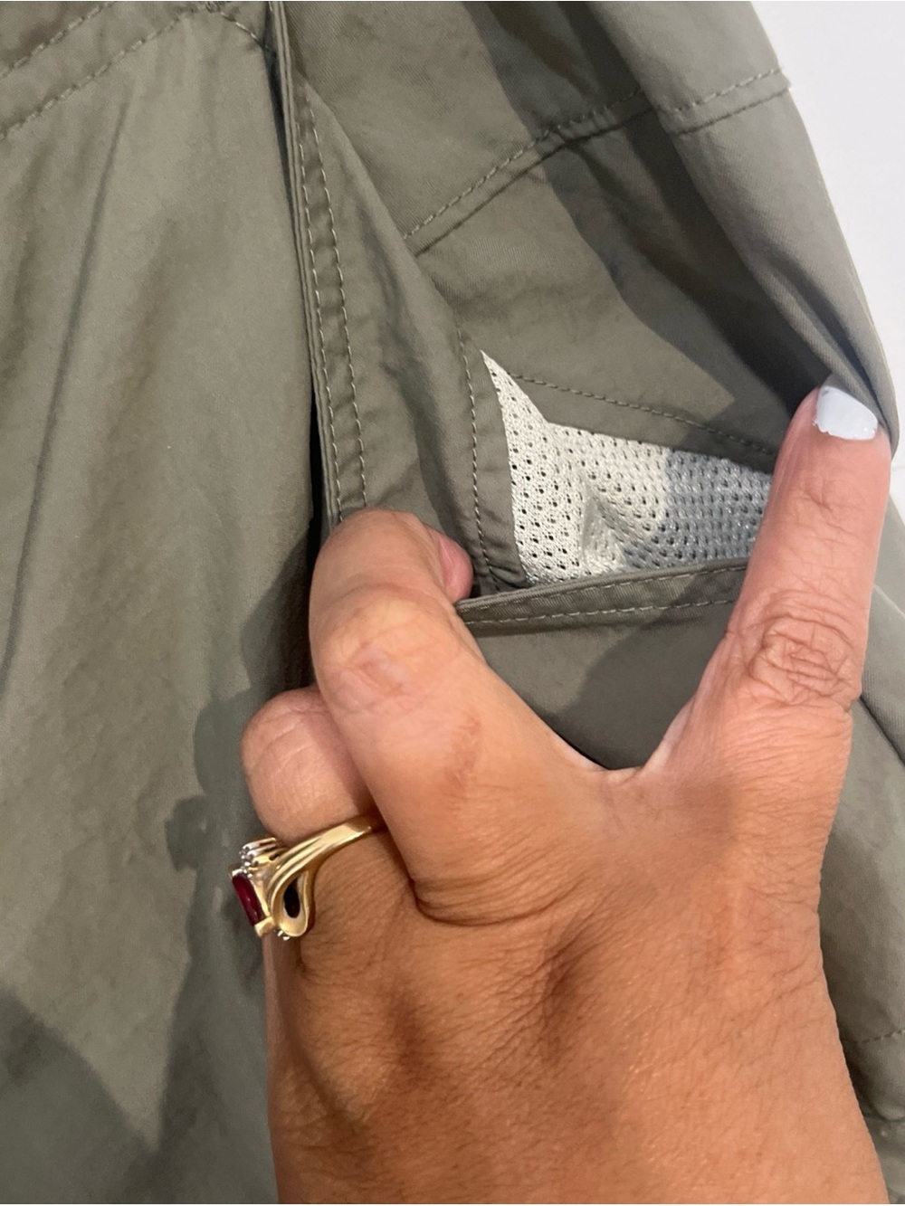 Women  Olive Cargo Pants with Integrated Belt - Picture 7 of 7